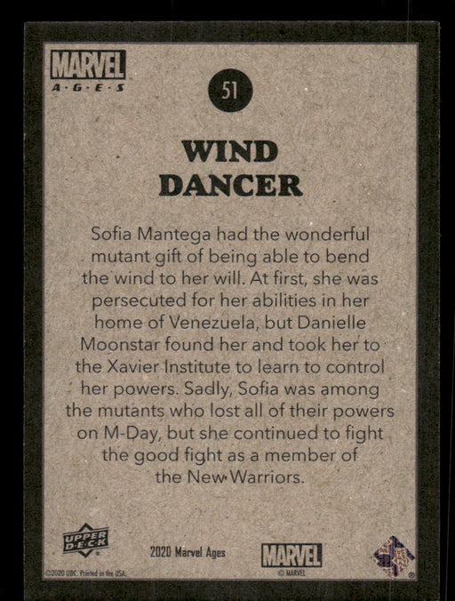 Wind Dancer 2020 Upper Deck Marvel Ages Base Back of Card