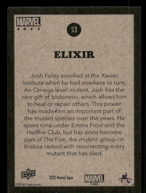Elixir 2020 Upper Deck Marvel Ages Base Back of Card