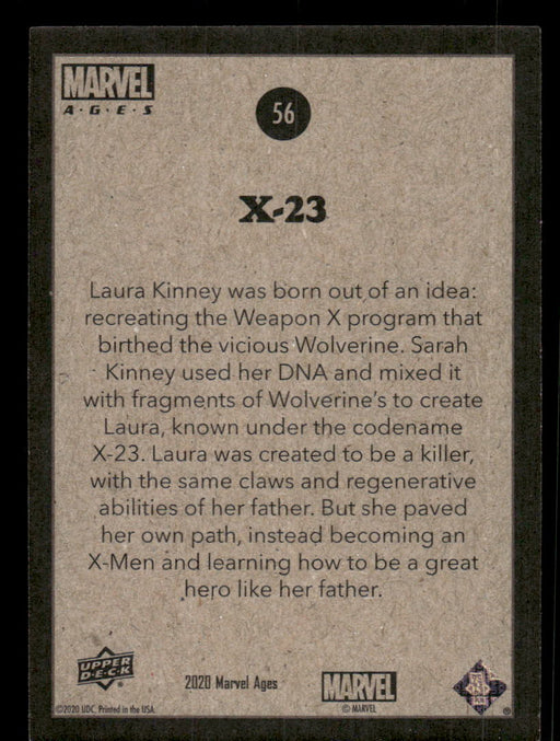 X-23 2020 Upper Deck Marvel Ages Base Back of Card