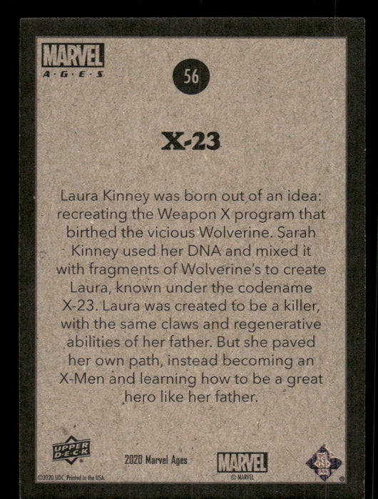 X-23 2020 Upper Deck Marvel Ages Base Back of Card
