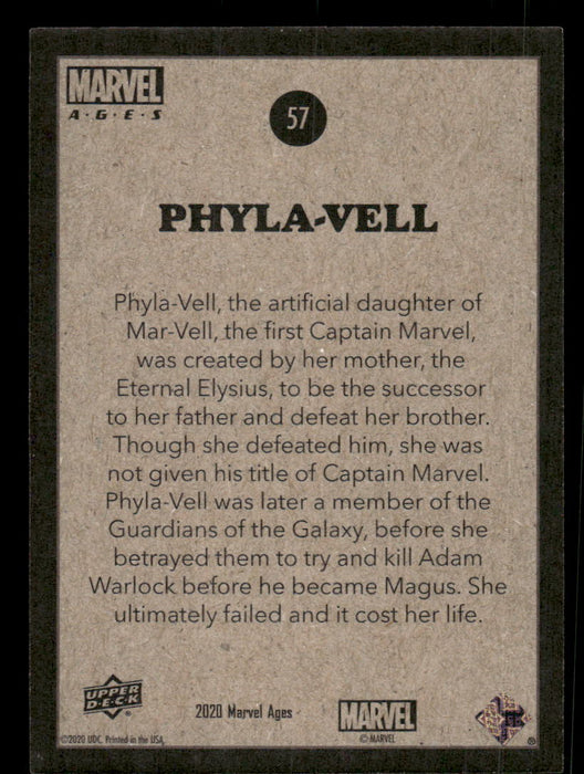 Phyla-Vell 2020 Upper Deck Marvel Ages Base Back of Card