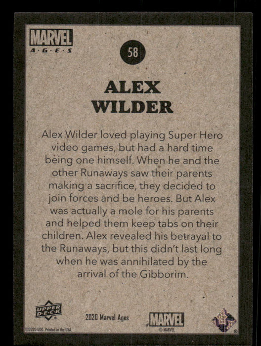 Alex Wilder 2020 Upper Deck Marvel Ages Base Back of Card