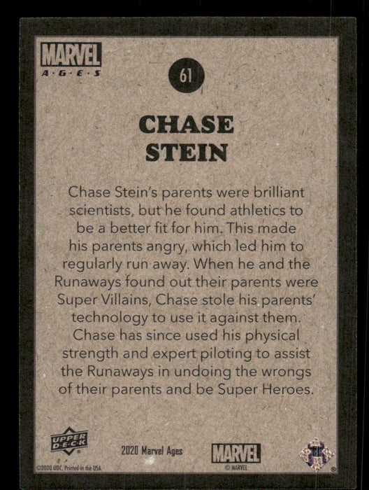 Chase Stein 2020 Upper Deck Marvel Ages Base Back of Card