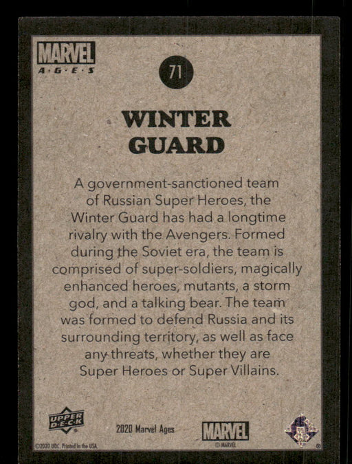 Winter Guard 2020 Upper Deck Marvel Ages Base Back of Card