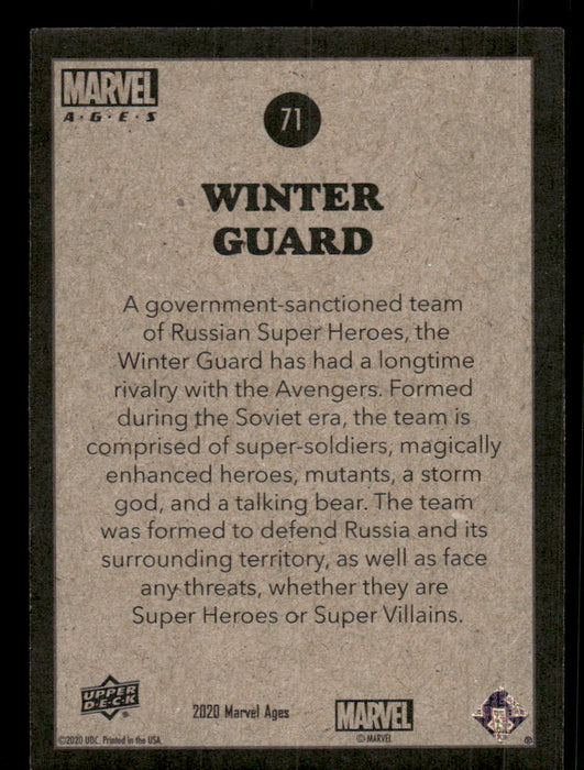 Winter Guard 2020 Upper Deck Marvel Ages Base Back of Card