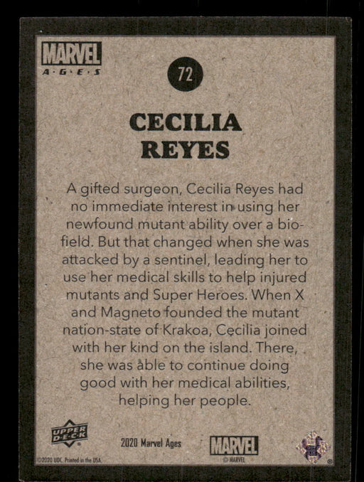 Cecilia Reyes 2020 Upper Deck Marvel Ages Base Back of Card