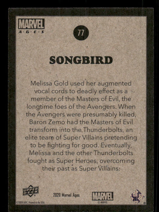 Songbird 2020 Upper Deck Marvel Ages Base Back of Card