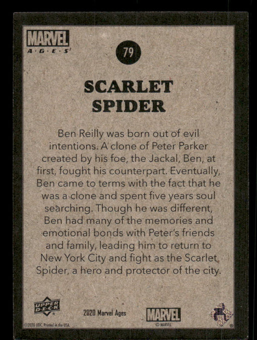 Scarlet Spider 2020 Upper Deck Marvel Ages Base Back of Card