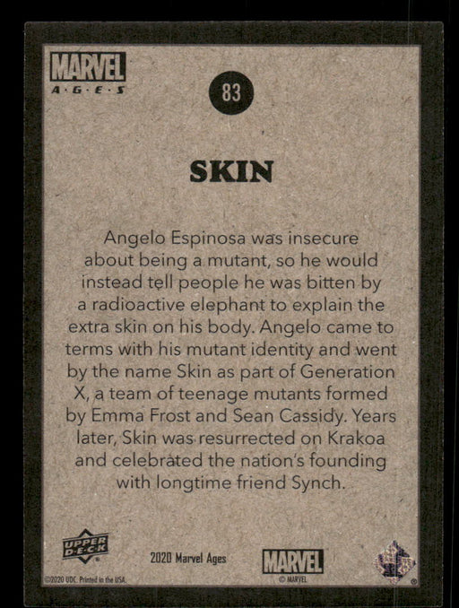 Skin 2020 Upper Deck Marvel Ages Base Back of Card