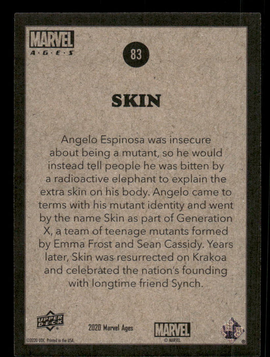 Skin 2020 Upper Deck Marvel Ages Base Back of Card