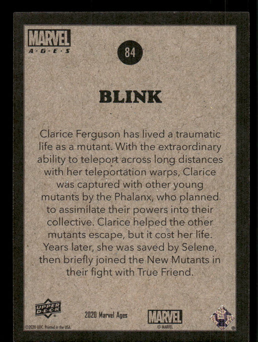 Blink 2020 Upper Deck Marvel Ages Base Back of Card