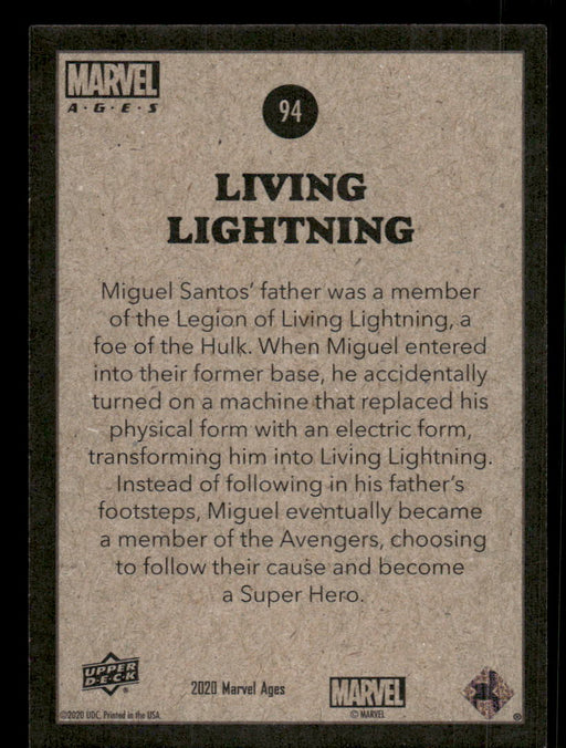 Living Lightning 2020 Upper Deck Marvel Ages Base Back of Card