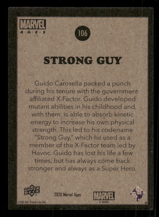 Strong Guy 2020 Upper Deck Marvel Ages Base Back of Card