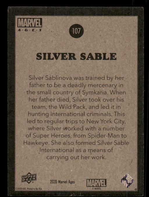 Silver Sable 2020 Upper Deck Marvel Ages Base Back of Card