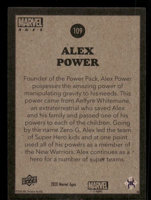 Alex Power 2020 Upper Deck Marvel Ages Base Back of Card