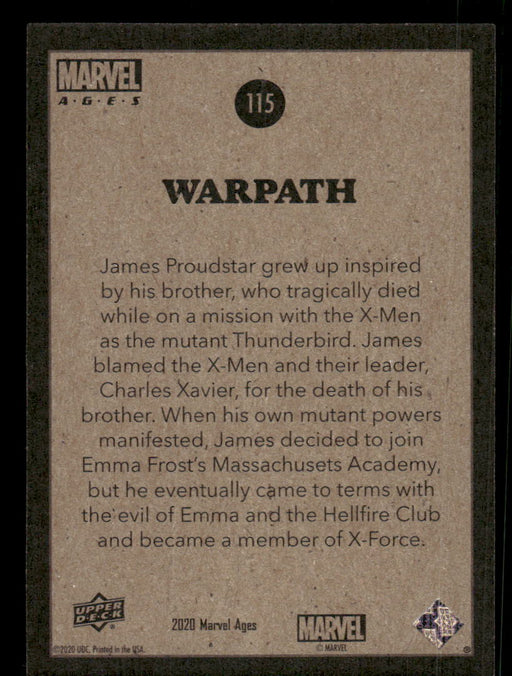 Warpath 2020 Upper Deck Marvel Ages Base Back of Card