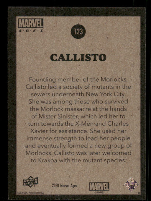 Callisto 2020 Upper Deck Marvel Ages Base Back of Card