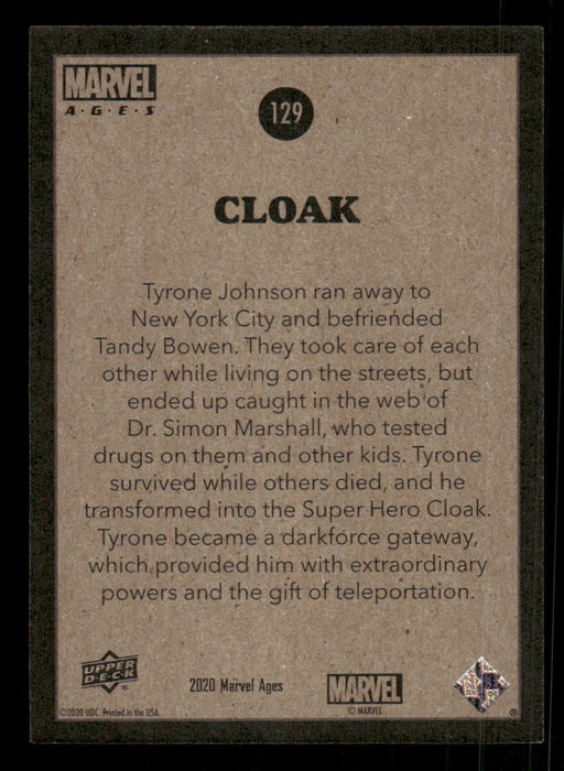 Cloak 2020 Upper Deck Marvel Ages Base Back of Card