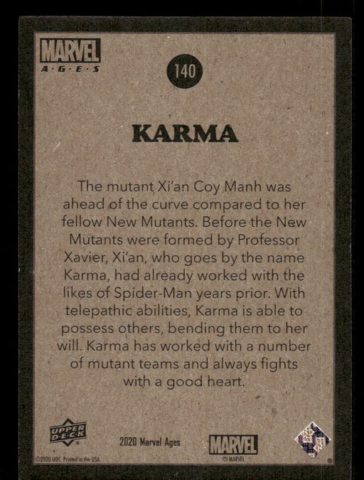 Karma 2020 Upper Deck Marvel Ages Base Back of Card