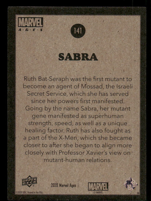 Sabra 2020 Upper Deck Marvel Ages Base Back of Card