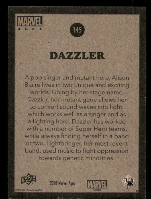 Dazzler 2020 Upper Deck Marvel Ages Base Back of Card