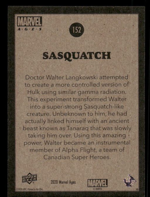 Sasquatch 2020 Upper Deck Marvel Ages Base Back of Card