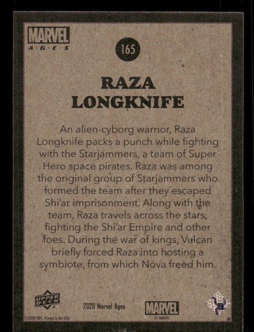 Raza Longknife 2020 Upper Deck Marvel Ages Base Back of Card