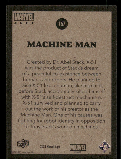 Machine Man 2020 Upper Deck Marvel Ages Base Back of Card