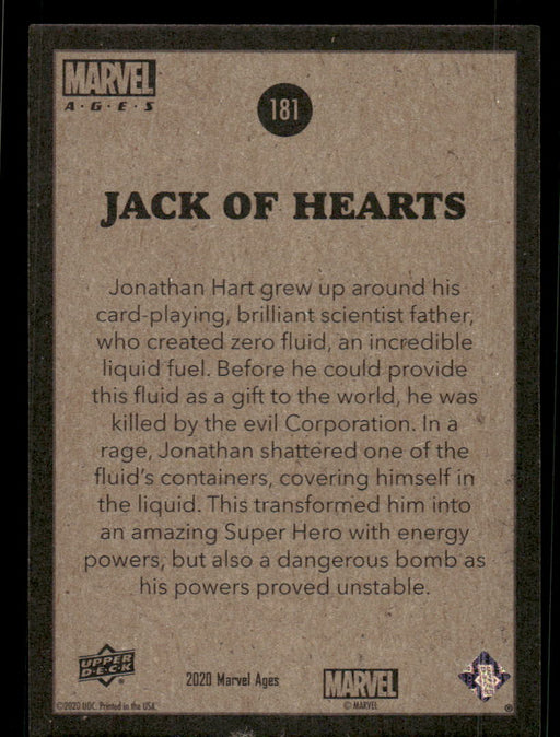 Jack of Hearts 2020 Upper Deck Marvel Ages Base Back of Card