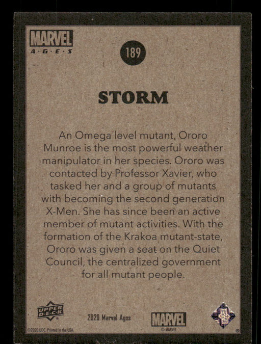 Storm 2020 Upper Deck Marvel Ages Base Back of Card