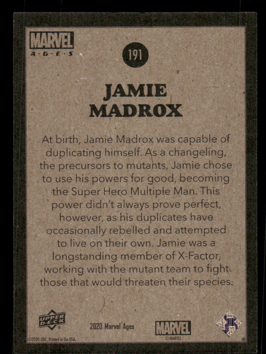 Jamie Madrox 2020 Upper Deck Marvel Ages Base Back of Card