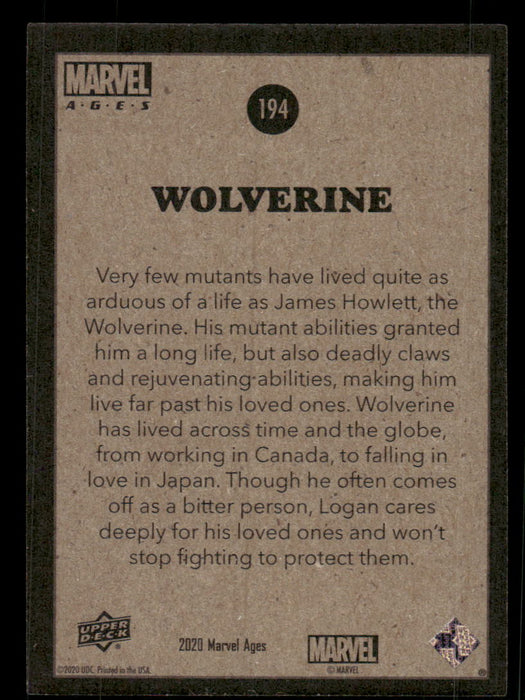 Wolverine 2020 Upper Deck Marvel Ages Base Back of Card