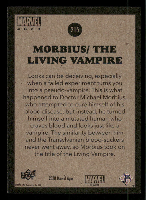 Morbius/ The Living Vampire 2020 Upper Deck Marvel Ages Base Back of Card