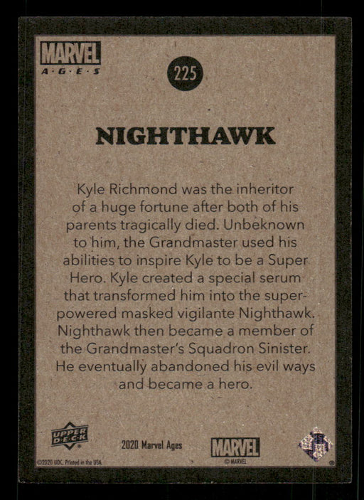 Nighthawk 2020 Upper Deck Marvel Ages Base Back of Card