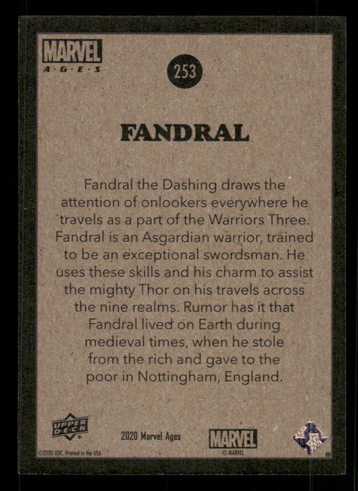 Fandral 2020 Upper Deck Marvel Ages Base Back of Card