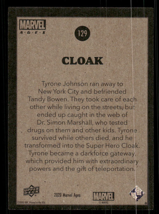 Cloak 2020 Upper Deck Marvel Ages Base Back of Card