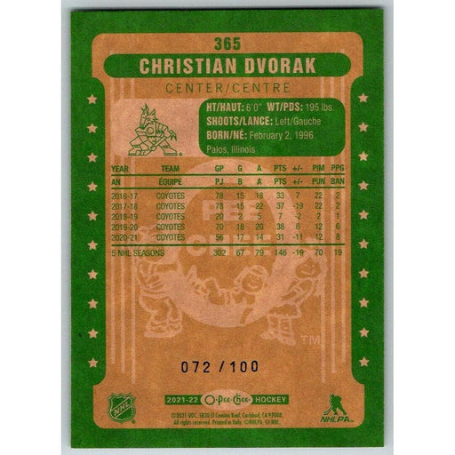 2021-22 O-Pee-Chee Black Border (UD OPC) Retro Christian Dvorak 072/100 Arizona - Collectible Craze America