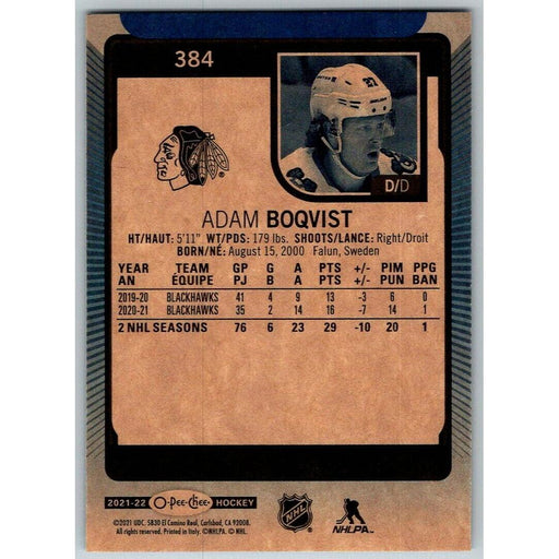 2021-22 O-Pee-Chee Blue Border (UD OPC) Adam Boqvist Chicago Blackhawks #384 - Collectible Craze America