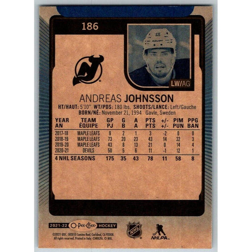 2021-22 O-Pee-Chee Blue Border (UD OPC) Andreas Johnsson New Jersey Devils #186 - Collectible Craze America