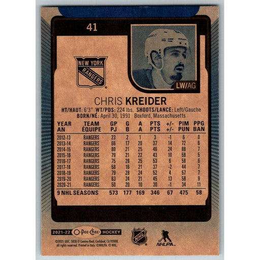 2021-22 O-Pee-Chee Blue Border (UD OPC) Chris Kreider New York Rangers #41 - Collectible Craze America