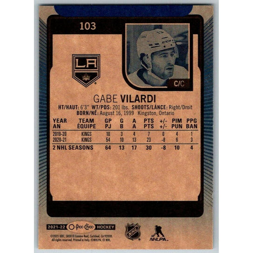 2021-22 O-Pee-Chee Blue Border (UD OPC) Gabe Vilardi Los Angeles Kings #103 - Collectible Craze America