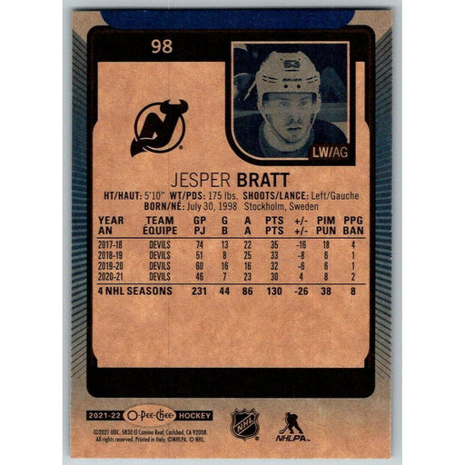 2021-22 O-Pee-Chee Blue Border (UD OPC) Jesper Bratt New Jersey Devils #98 - Collectible Craze America