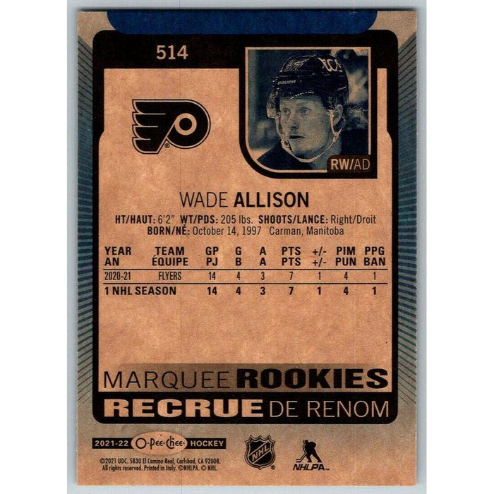 2021-22 O-Pee-Chee Blue Border (UD OPC) Marquee Rookies Wade Allison RC - Collectible Craze America