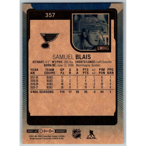 2021-22 O-Pee-Chee Blue Border (UD OPC) Samuel Blais St. Louis Blues #357 - Collectible Craze America