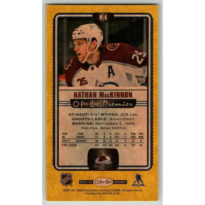 2021-22 O-Pee-Chee Premier Tallboys #P-4 Nathan MacKinnon Colorado Avalanche - Collectible Craze America