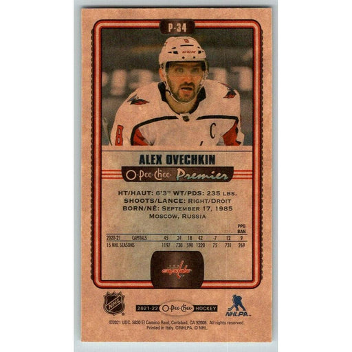 2021-22 O-Pee-Chee Premier Tallboys (Upper Deck OPC) Alex Ovechkin Washington - Collectible Craze America