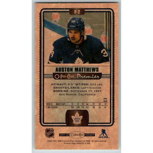 2021-22 O-Pee-Chee Premier Tallboys (Upper Deck OPC) Auston Matthews Toronto - Collectible Craze America