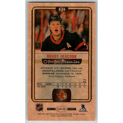 2021-22 O-Pee-Chee Premier Tallboys (Upper Deck OPC) Brady Tkachuk Ottawa - Collectible Craze America