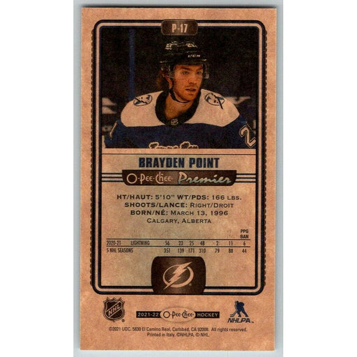 2021-22 O-Pee-Chee Premier Tallboys (Upper Deck OPC) Brayden Point Tampa Bay - Collectible Craze America