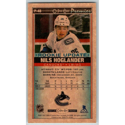 2021-22 O-Pee-Chee Premier Tallboys (Upper Deck OPC) Nils Hoglander Vancouver - Collectible Craze America